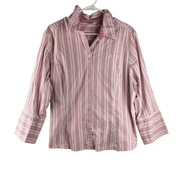 Riders Women XXL Button Up Instant Slim Pink Stripe Cotton Contrast Cuff Western - Picture 1 of 6